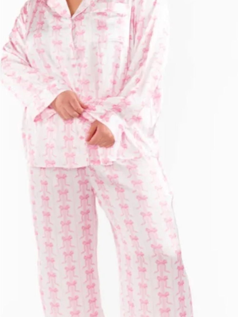 Show Me Your MuMu Pink & Cream Bow-Print Satin Pajama Set